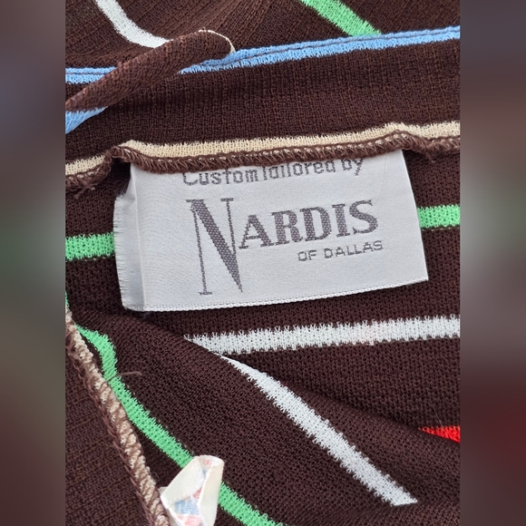 Vntg 70's Nardis Of Dallas Multi Color Striped Asymmetrical women's Day Dress - Picture 6 of 7